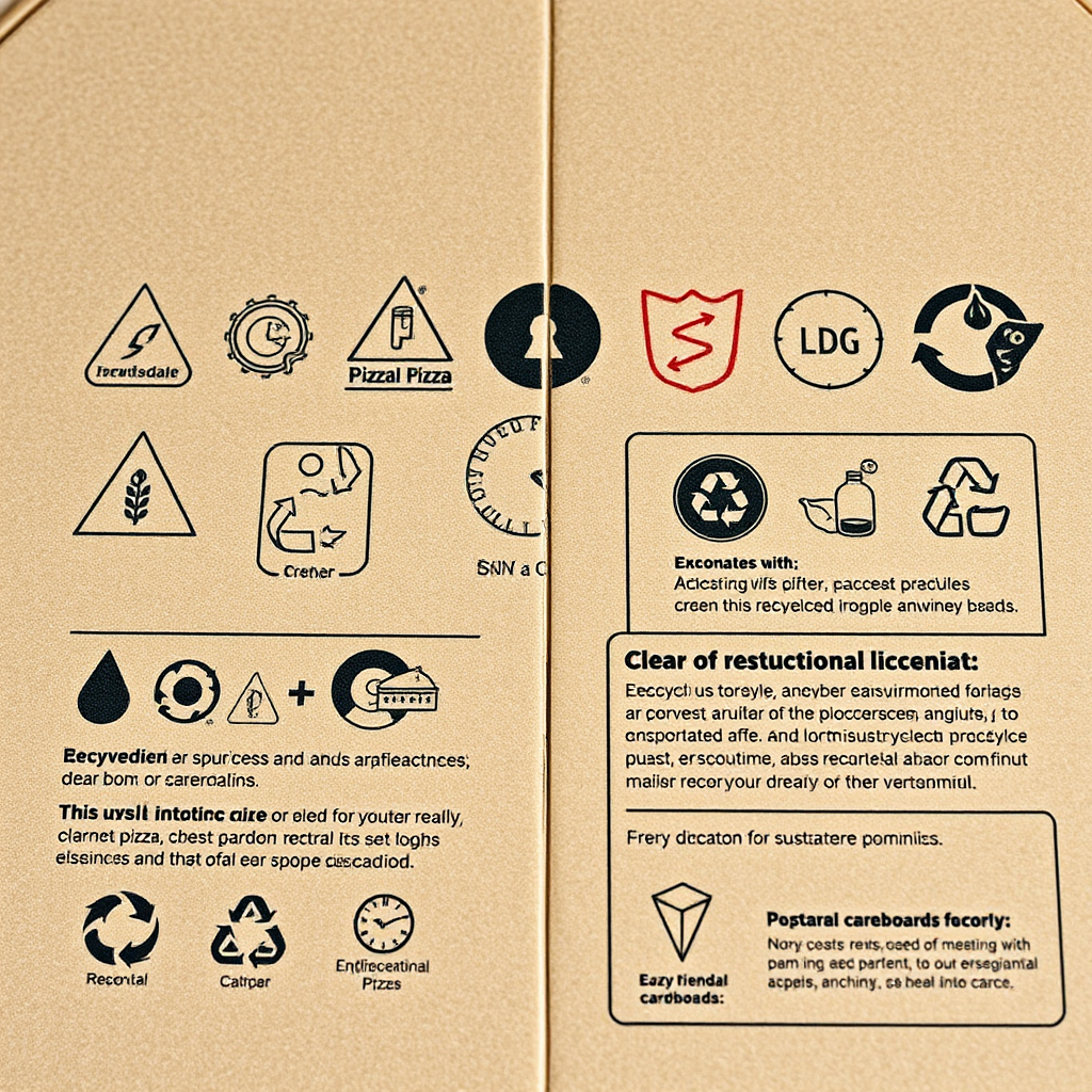 Detailed view of pizzapizza packaging showing recycling symbols, environmental certifications, and clear disposal instructions printed with eco-friendly inks on sustainable cardboard material